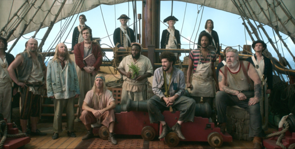 Our Flag Means Death Season 1 - the crew of the Revenge on deck