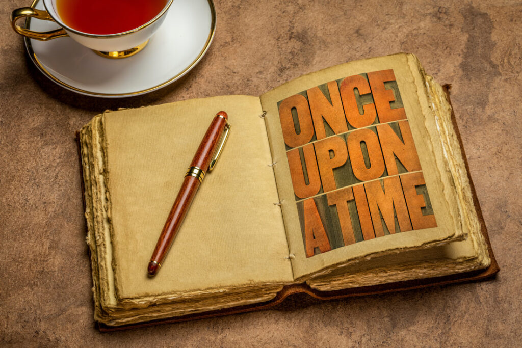 A book open on the words ONCE UPON A TIME