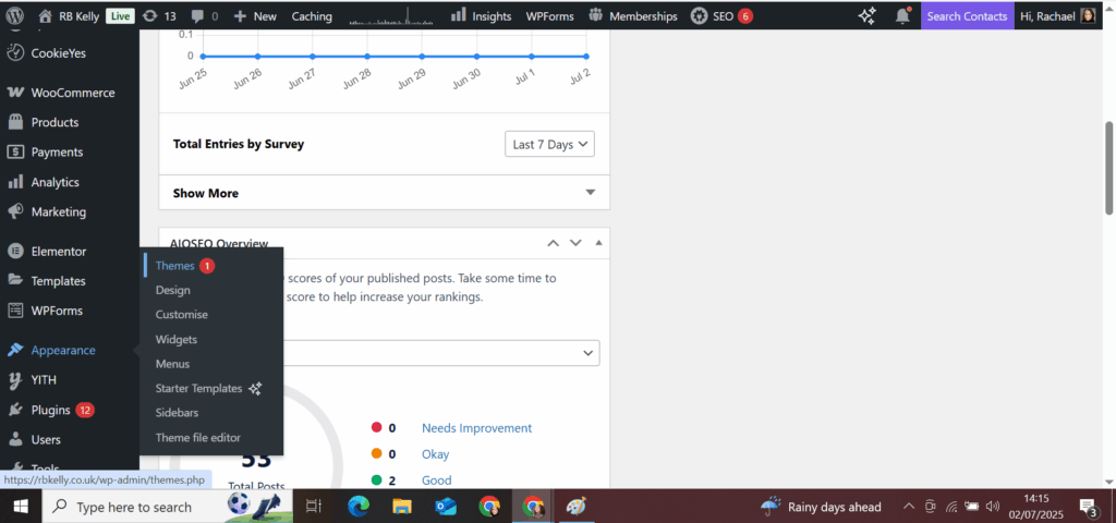 themes WordPress dashboard site design author website