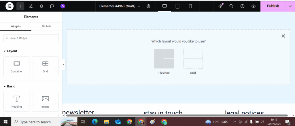 choosing a flexbox or grid in Elementor website design