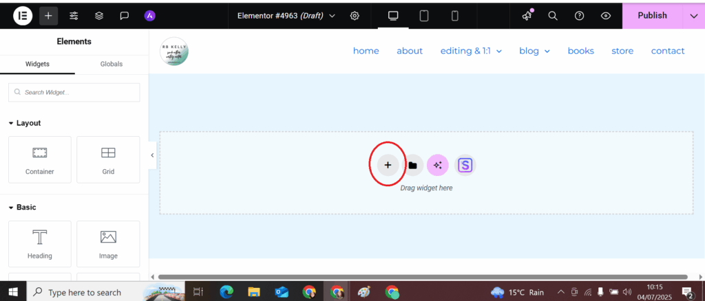 Elementor web page design in WordPress