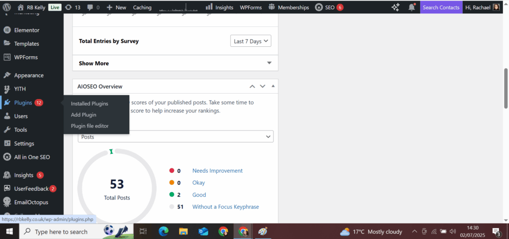 plugins menu WordPress Dashboard
