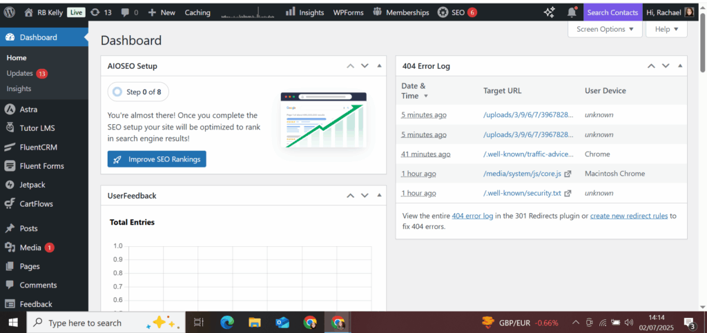 WordPress dashboard site design author website