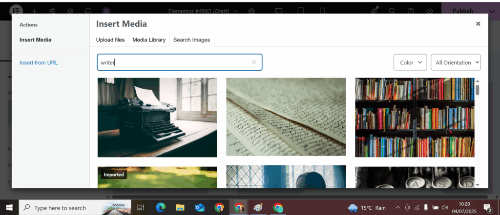 insert media pop-up WordPress site design
