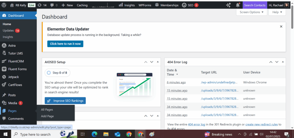 how to add a new page on WordPress dashboard