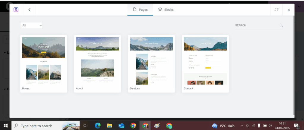 different page types in starter templates WordPress site design