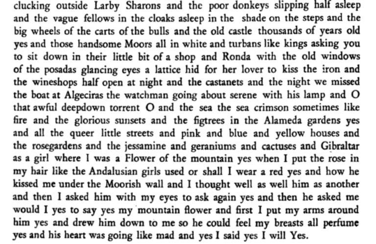 excerpt from James Joyce's Ulysses showing Molly Bloom's monologue